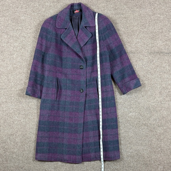 Vintage Alorna Purple Grey Plaid Long Wool Coat Women’s L/XL Union Made in USA - Picture 9 of 11